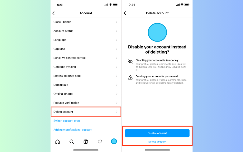 Disabling an Instagram Account